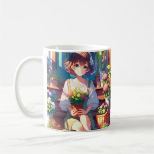 Schattige Anime Meisje met een Plant Koffiemok