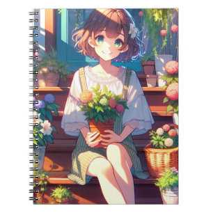 Schattige Anime Meisje met een Plant Notitieboek