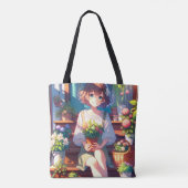 Schattige Anime Meisje met een Plant Tote Bag (Achterkant)