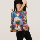 Schattige Anime Meisje met een Plant Tote Bag (Dichtbij)