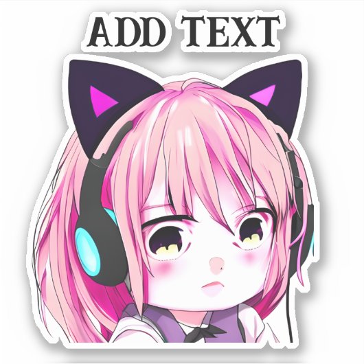 Schattige Anime Meisje met Kattenoren Sticker (Voorkant)