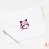 Schattige Anime Meisje met Kattenoren Vierkante Sticker (Envelop)