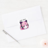 Schattige Anime Meisje met Kattenoren Vierkante Sticker (Envelop)