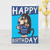 Schattige anime meisje met Schattige huisdier Kaar Kaart (Gele Bloem)