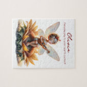 Schattige anime meisje met ukelele op zonnebloem legpuzzel (Horizontaal)