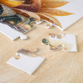 Schattige anime meisje met ukelele op zonnebloem legpuzzel (Zijkant)