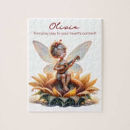 Schattige anime meisje met ukelele op zonnebloem legpuzzel (Verticaal)