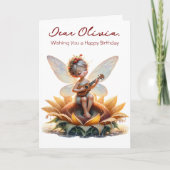 Schattige anime meisje met ukelele op zonnebloem v kaart (Voorkant)