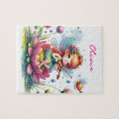 Schattige anime meisje met viool op Lotus Flower Legpuzzel (Horizontaal)