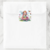 Schattige anime meisje met viool op Lotus Flower Vierkante Sticker (Tas)