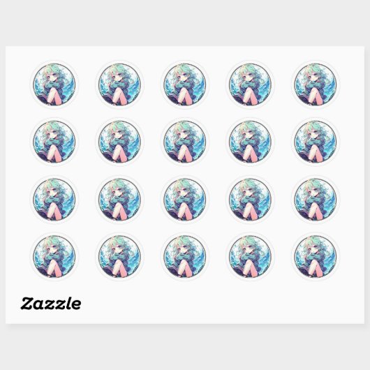 Schattige Anime meisje Ronde Sticker (Vel)