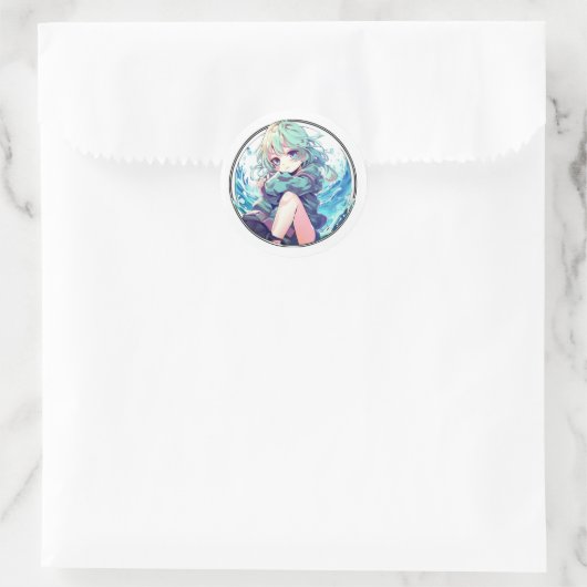 Schattige Anime meisje Ronde Sticker (Tas)