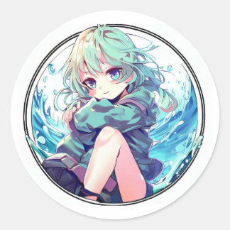 Schattige Anime meisje Ronde Sticker