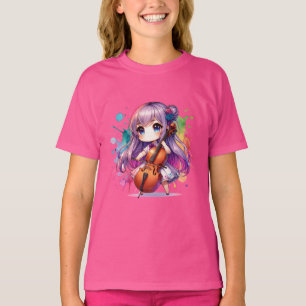 Schattige anime meisje spelen cello speler t-shirt