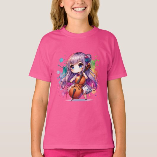 Schattige anime meisje spelen cello speler t-shirt (Voorkant)