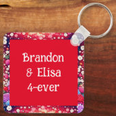 Schattige Anime Paar, Bloemen en Hart Gepersonalis Sleutelhanger (Achterkant)