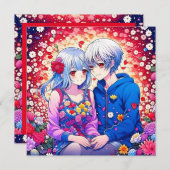 Schattige anime paar, bloemen en harten gepersonal (Voorkant / Achterkant)