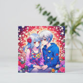 Schattige anime paar, bloemen en harten gepersonal (Staand voorkant)