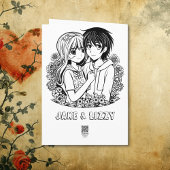 Schattige Anime Paar en Vlinder Valentijnsdag Kaart