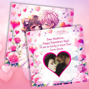 Schattige anime paar   Gepersonaliseerde Valentijn Kaart