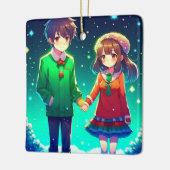 Schattige anime paar houden handen gepersonaliseer keramisch ornament (Links)