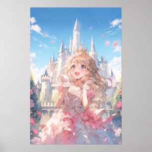 Schattige Anime Prinses in Sprookjeskasteel Poster