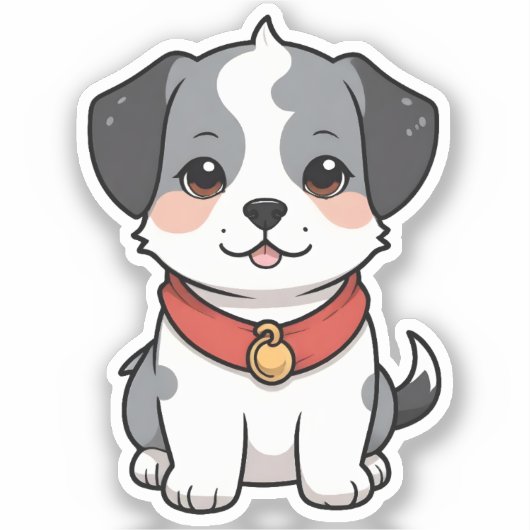 Schattige Anime Puppy Met een Bel Sticker (Voorkant)