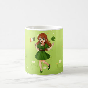 Schattige anime roodharige St. Patrick's Day Koffiemok