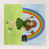 Schattige anime roodharige St. Patrick's Day Legpuzzel (Horizontaal)