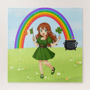 Schattige anime roodharige St. Patrick's Day Legpuzzel