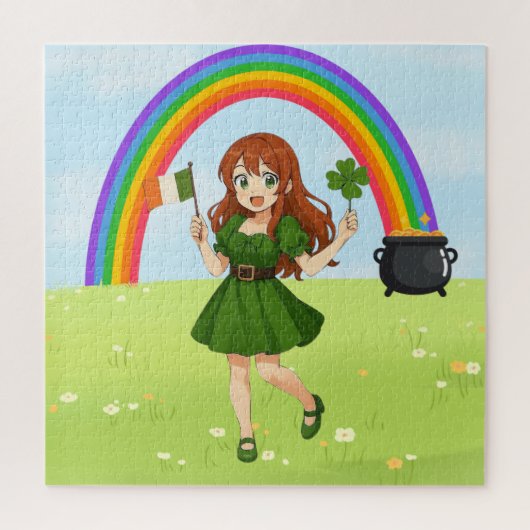 Schattige anime roodharige St. Patrick's Day Legpuzzel (Verticaal)