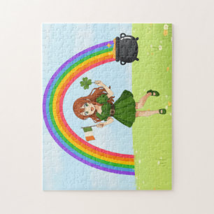 Schattige anime roodharige St. Patrick's Day Legpuzzel