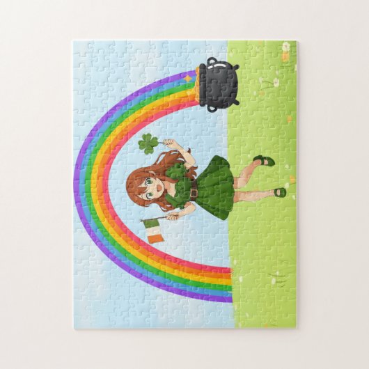 Schattige anime roodharige St. Patrick's Day   Legpuzzel (Verticaal)
