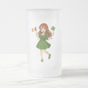 Schattige anime roodharige St. Patrick's Day Matglas Bierpul