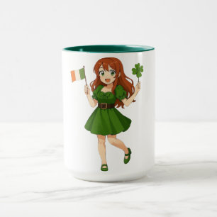 Schattige anime roodharige St. Patrick's Day Mok
