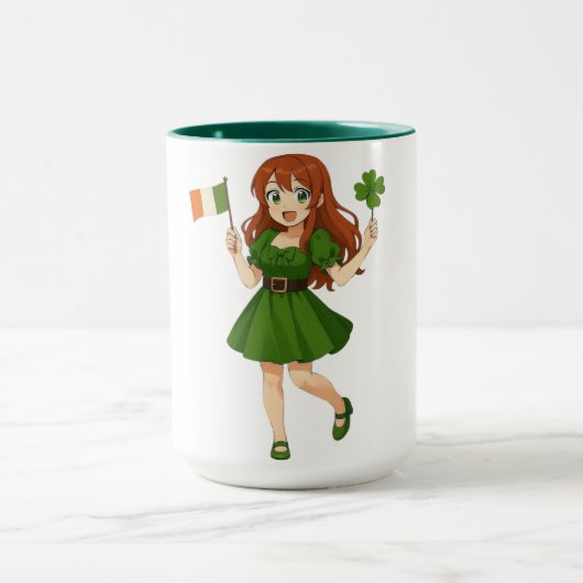 Schattige anime roodharige St. Patrick's Day Mok (Midden)