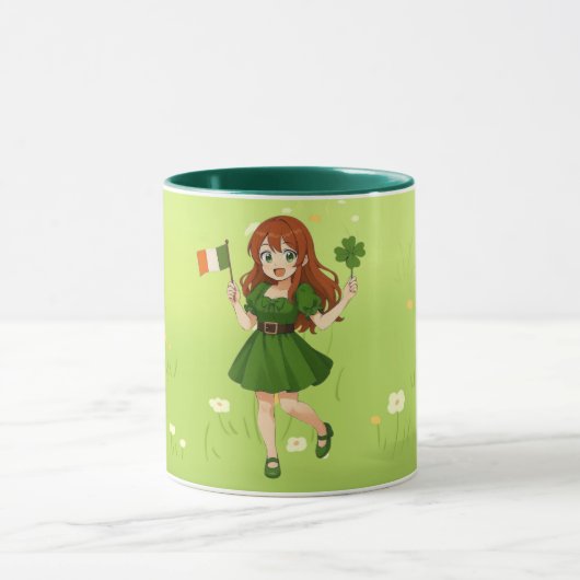 Schattige anime roodharige St. Patrick's Day   Mok (Midden)