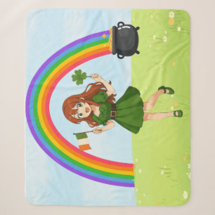 Schattige anime roodharige St. Patrick's Day   Sherpa Deken