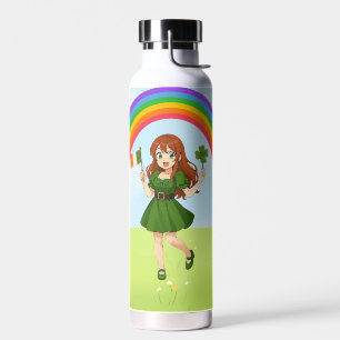 Schattige anime roodharige St. Patrick's Day Waterfles