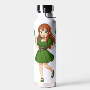 Schattige anime roodharige St. Patrick's Day Waterfles