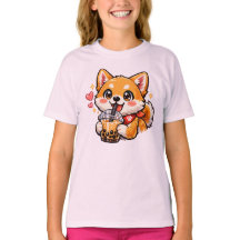 Schattige Anime Shiba Inu Drinkende Bubble Tea Kaw