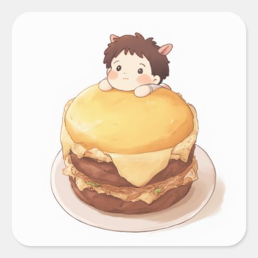 Schattige anime-Sticker Vierkante Sticker (Voorkant)