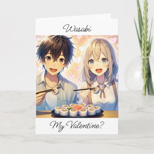 Schattige Anime Sushi Puns Valentijnsdag Foto Feestdagen Kaart (Voorkant)