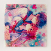Schattige anime thema Valentijnsdag Legpuzzel (Horizontaal)