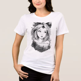 Schattige Anime Vos Meisje Fantasy Lijn Kunst Sche Tri-Blend Shirt