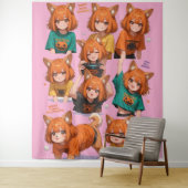 Schattige Anime Vos Meisjes Wandkleed (In situ)