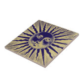 Schattige Antiek Goud Blauw Zon Gezicht Tegeltje (Zijkant)