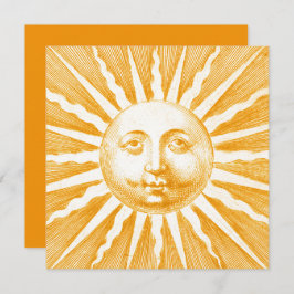 Schattige Antiek Goud Sinaasappel Geel Zon Gezich