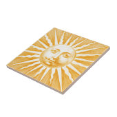 Schattige Antiek  Gouden Geel Zon Gezicht Tegeltje (Zijkant)
