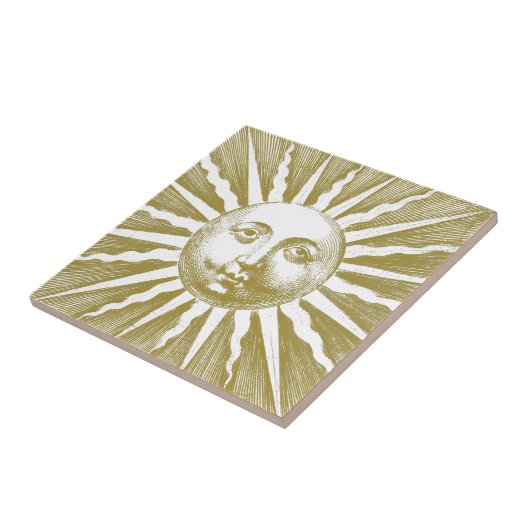 Schattige Antiek  Gouden Zon Gezicht Tegeltje (Zijkant)